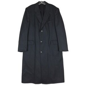 Di Silver Mens Trench Coat Pure Wool Black Houndstooth Single Breasted Long 42L